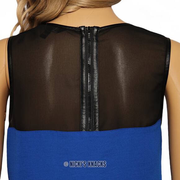 Express Cobalt Blue Chiffon Tank Top Mesh Back Zip Sleeveless Blouse Size M - Picture 5 of 9